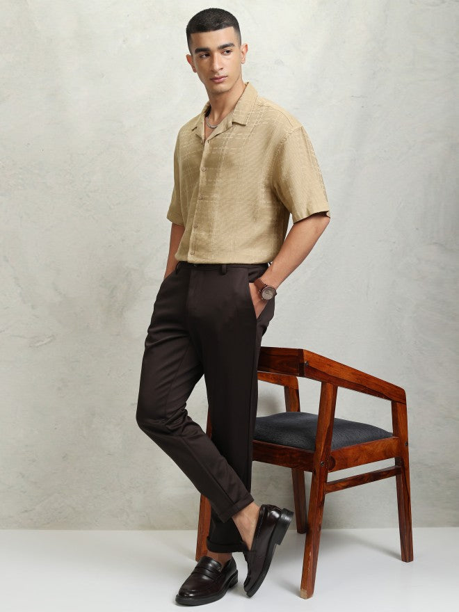 Highlander Men Beige Self Design Oversized Fit Casual Shirt - Beige - Image 2