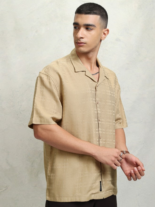 Highlander Men Beige Self Design Oversized Fit Casual Shirt - Beige - Image 6