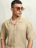 Highlader Men Beige Self Design Oversized Fit Casual Shirt - Beige - Image 1