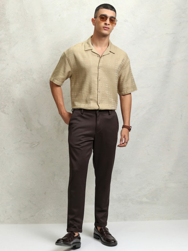 Highlader Men Beige Self Design Oversized Fit Casual Shirt - Beige - Image 2