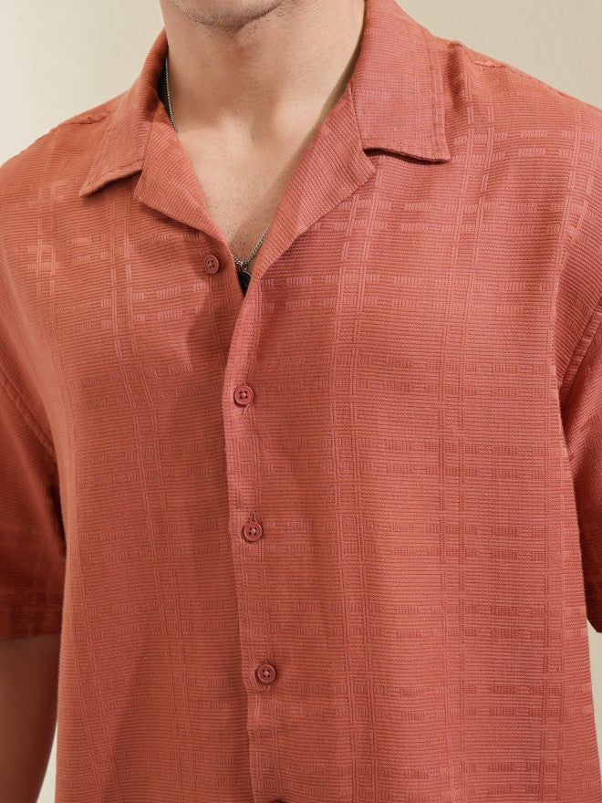 Highlander Men Red Self Design Oversized Fit Casual Shirt - Red - Image 5