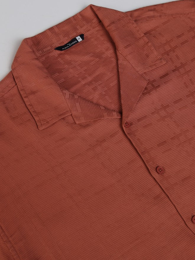 Highlander Men Rust Self Design Oversized Fit Casual Shirt - Rust - Image 8