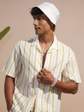 Highlander Men Olive Striped Oversized Fit Casual Shirt - Olive - Image 1