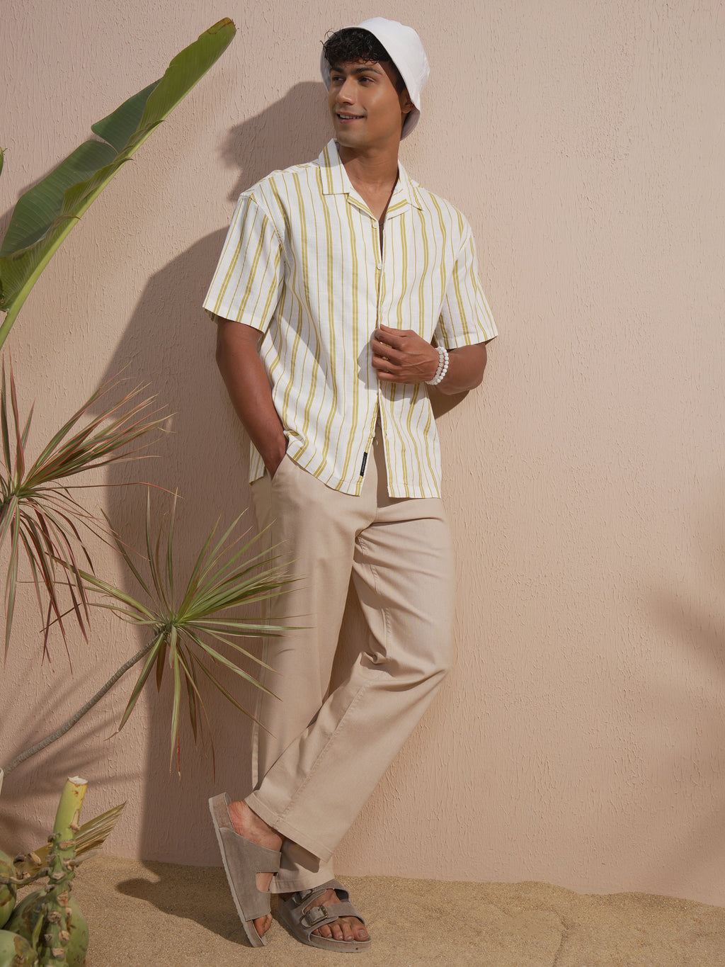 Highlander Men Olive Striped Oversized Fit Casual Shirt - Olive - Image 2