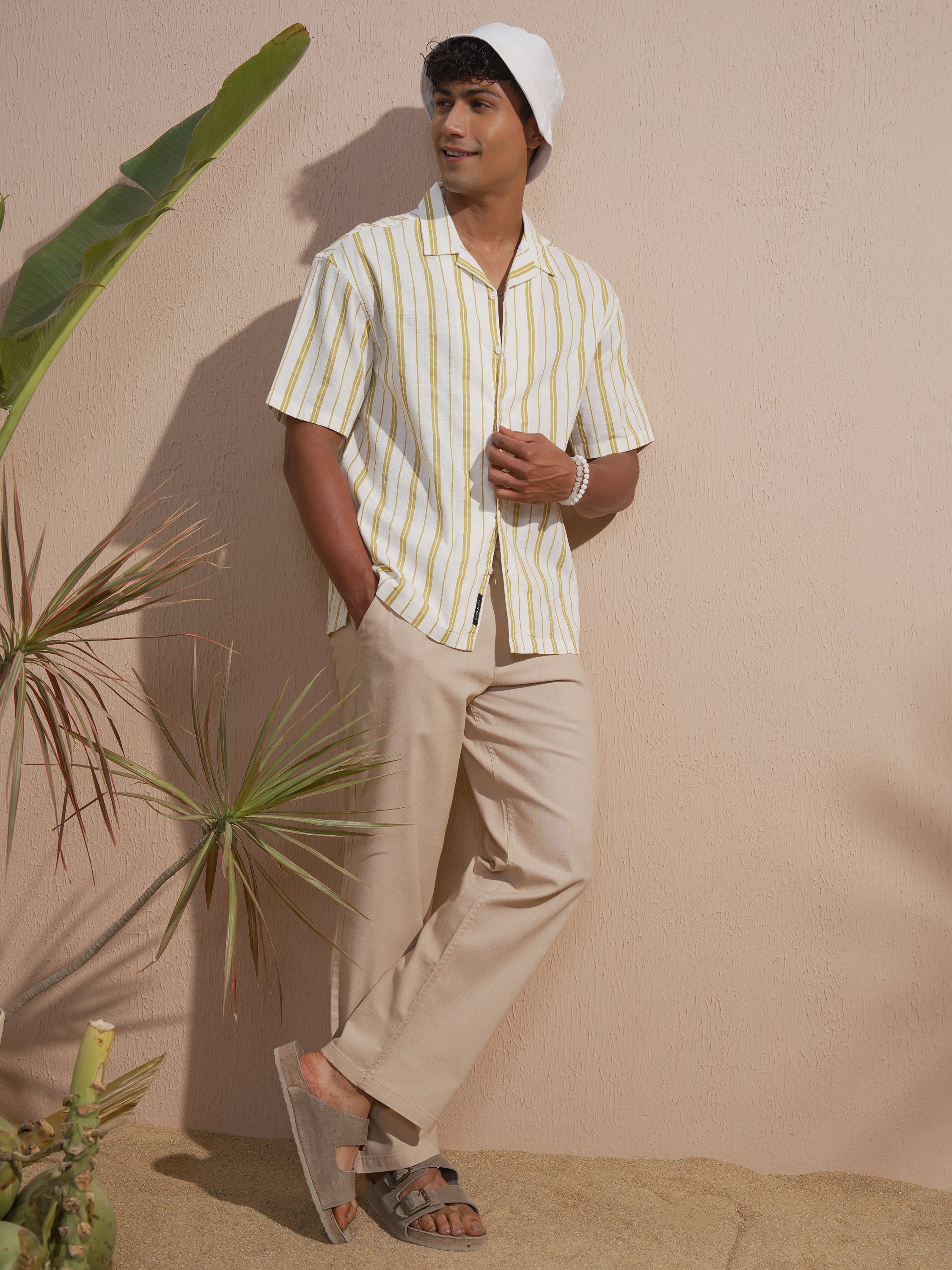 Highlander Men Olive Striped Oversized Fit Casual Shirt - Olive - Image 2