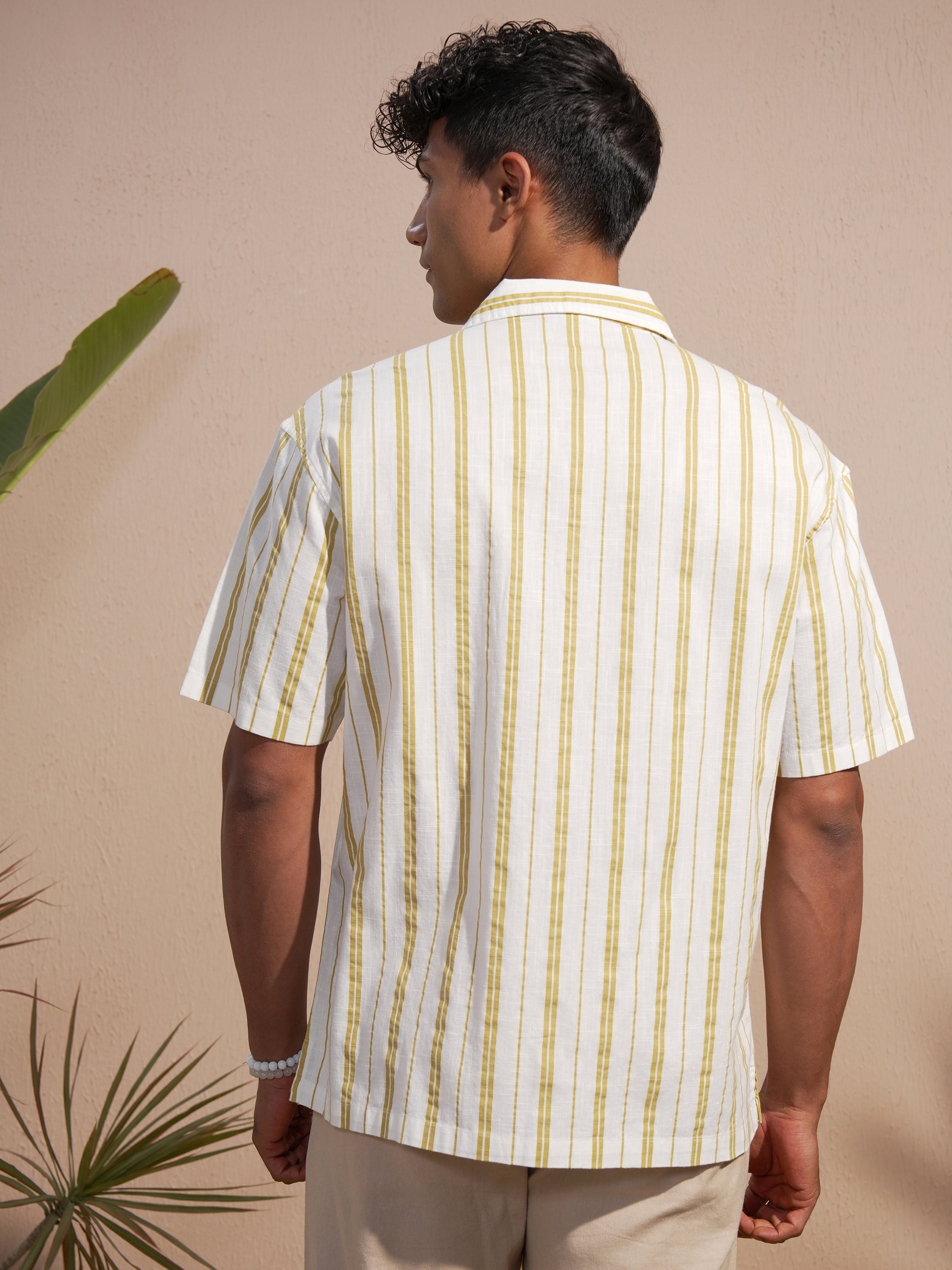 Highlander Men Olive Striped Oversized Fit Casual Shirt - Olive - Image 3