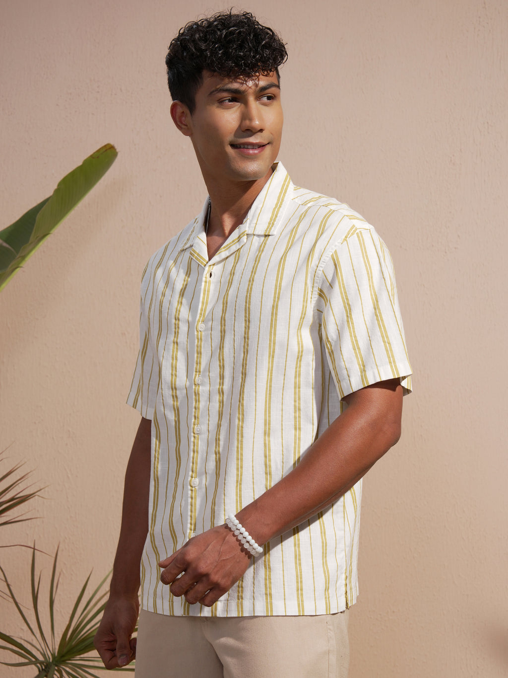 Highlander Men Olive Striped Oversized Fit Casual Shirt - Olive - Image 4