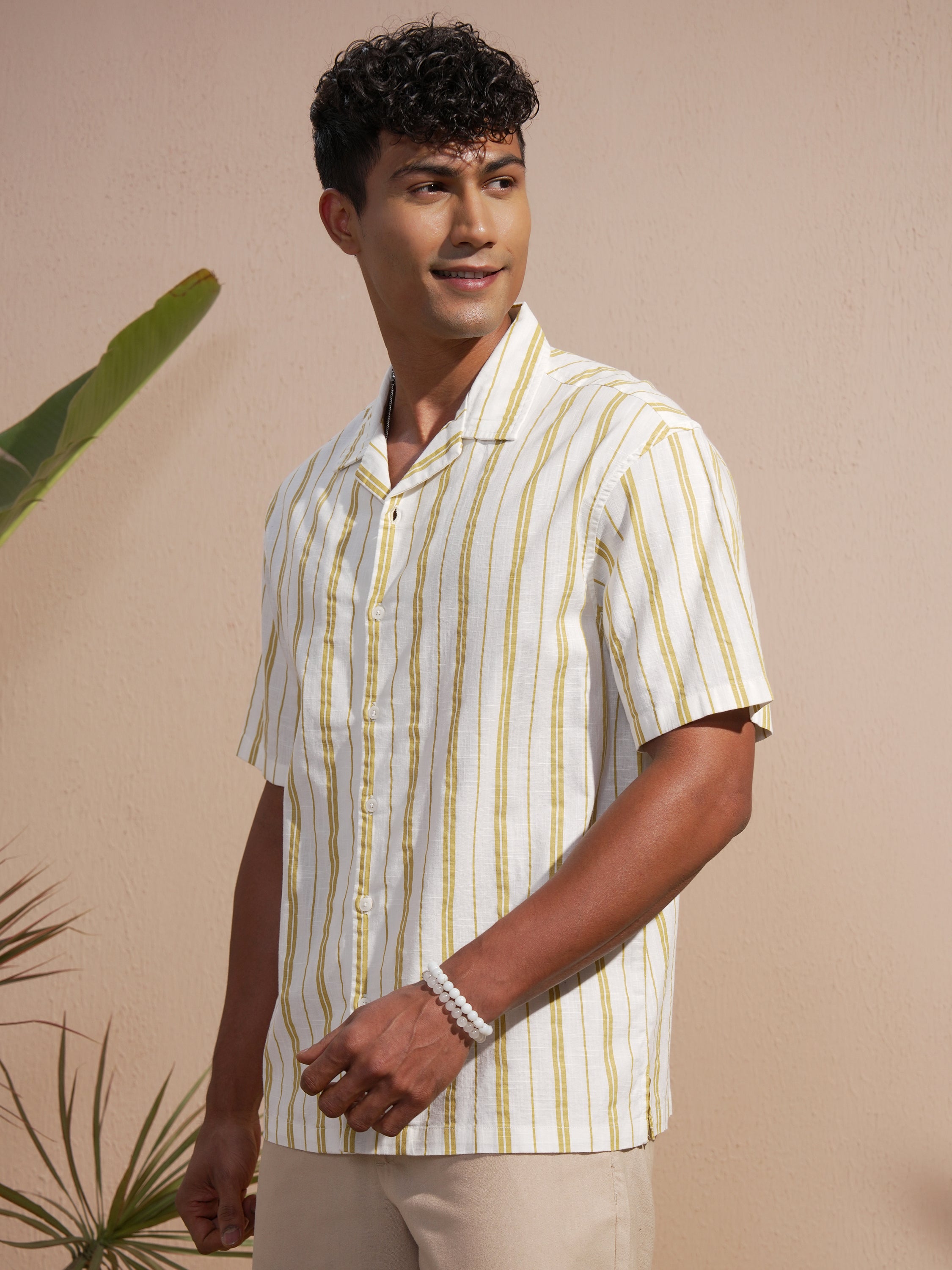 Highlander Men Olive Striped Oversized Fit Casual Shirt - Olive - Image 4