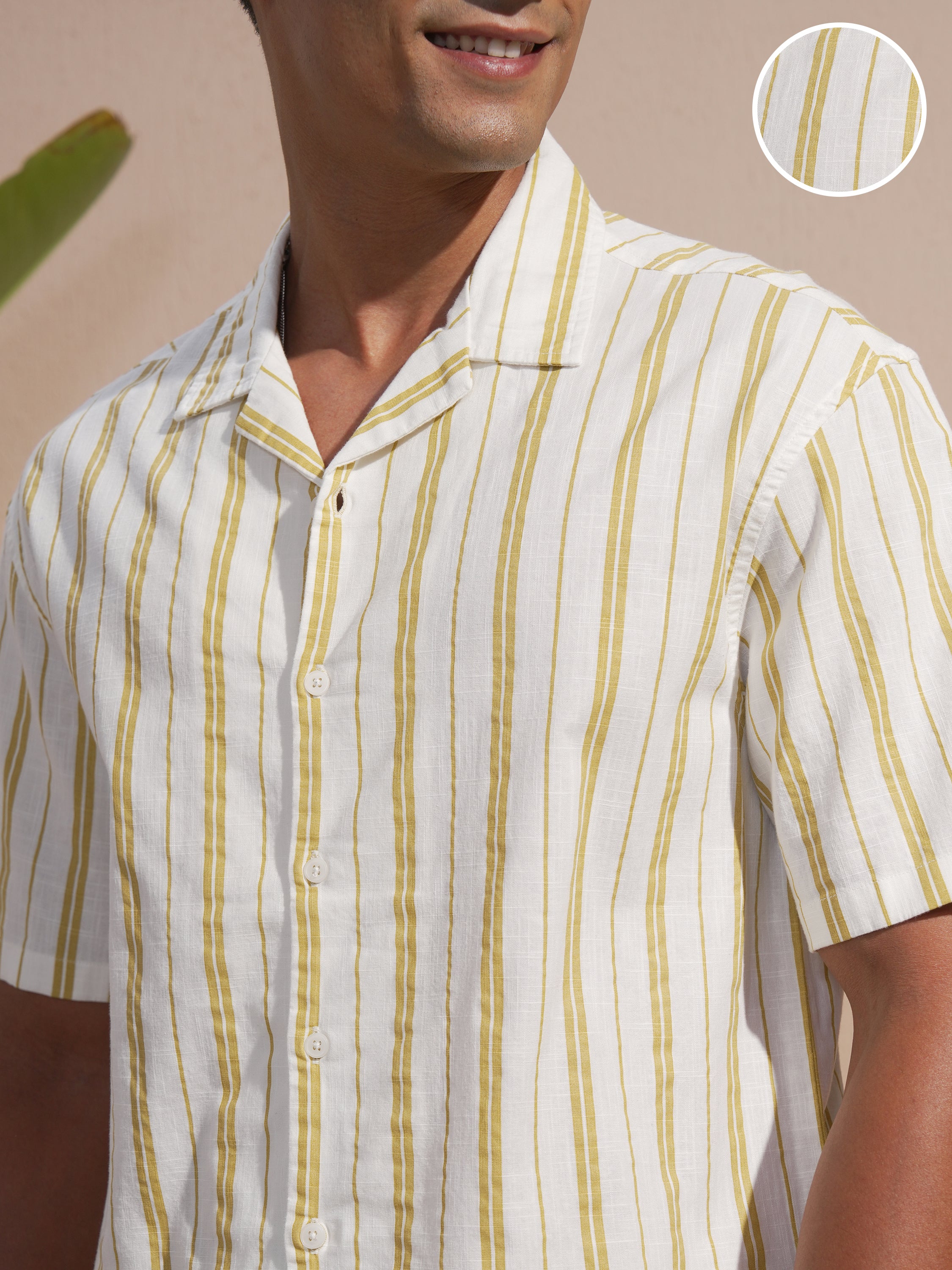 Highlander Men Olive Striped Oversized Fit Casual Shirt - Olive - Image 5