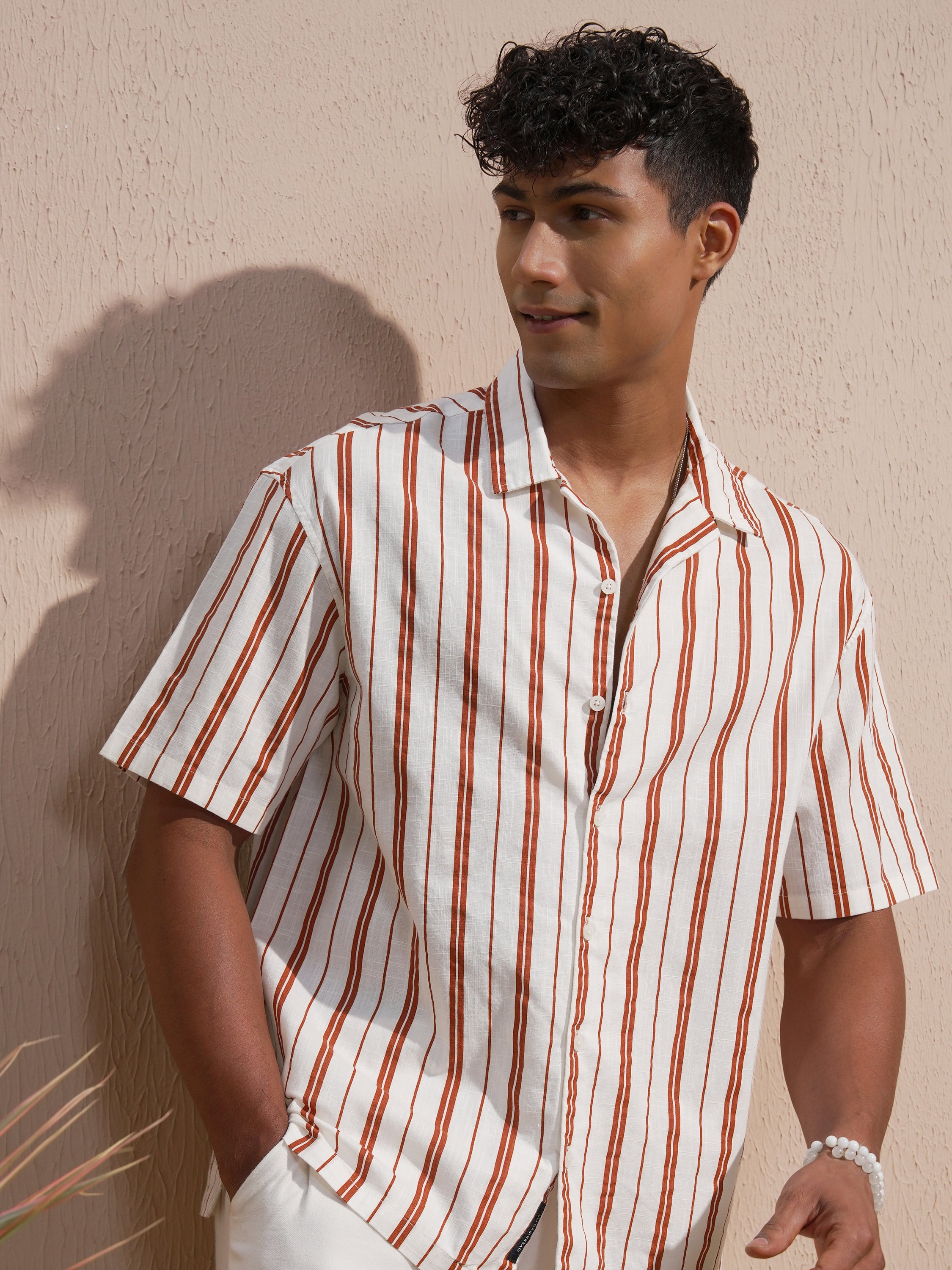 Highlander Men Red Striped Oversized Fit Casual Shirt - Red - Image 1
