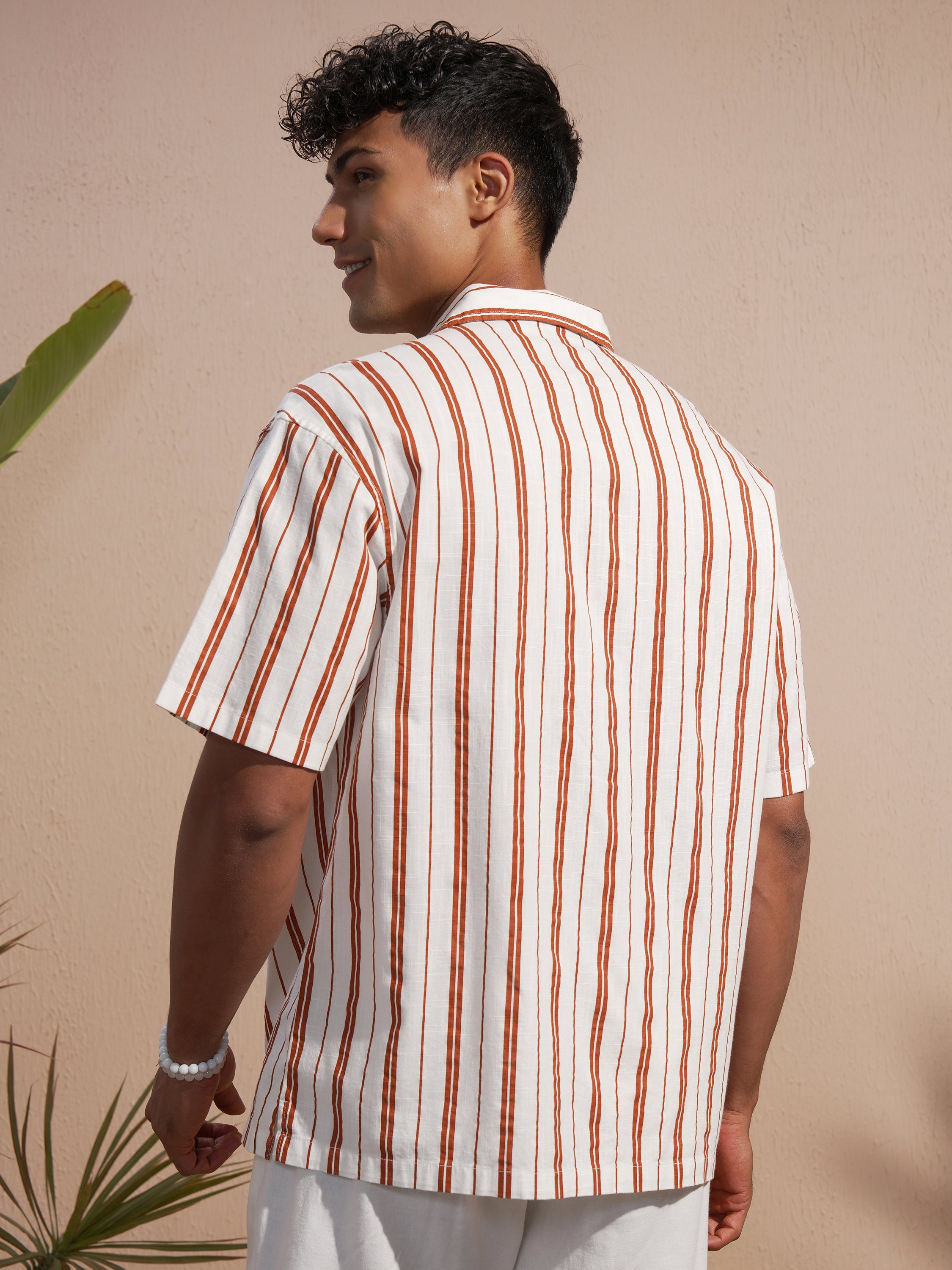 Highlander Men Red Striped Oversized Fit Casual Shirt - Red - Image 3