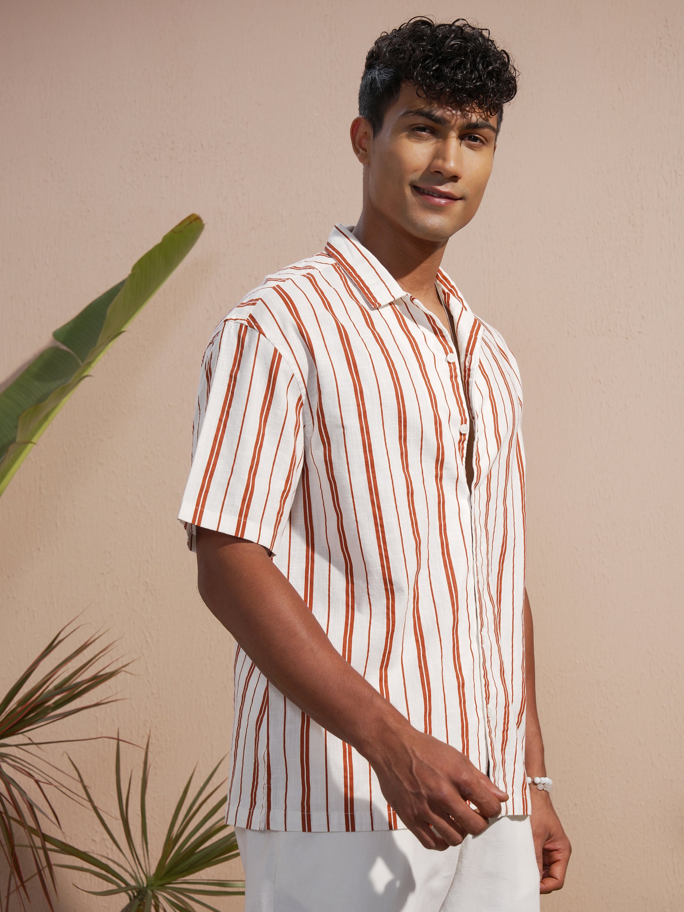 Highlander Men Red Striped Oversized Fit Casual Shirt - Red - Image 6