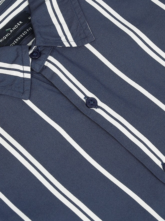 Highlander Men Blue Striped Oversized Fit Casual Shirt - Blue - Image 8
