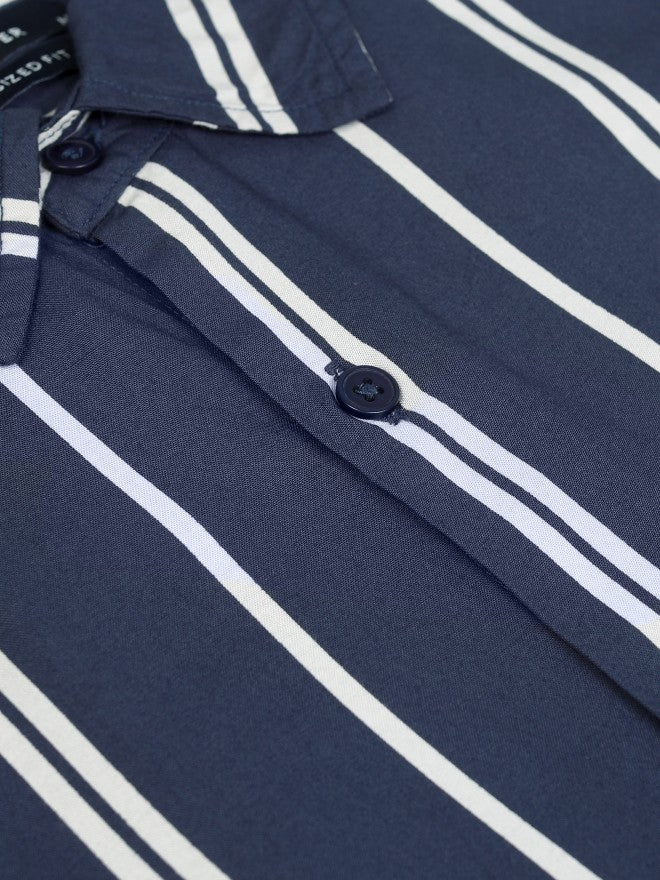 Highlander Men Blue Striped Oversized Fit Casual Shirt - Blue - Image 9