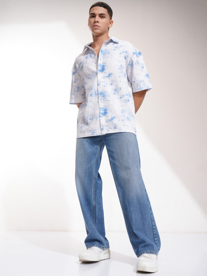 Highlander Men Blue Printed Oversized Fit Casual Shirt - Blue - Image 2