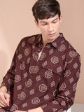 Highlander Men Maroon Printed Oversized Fit Casual Shirt - Maroon - Image 1