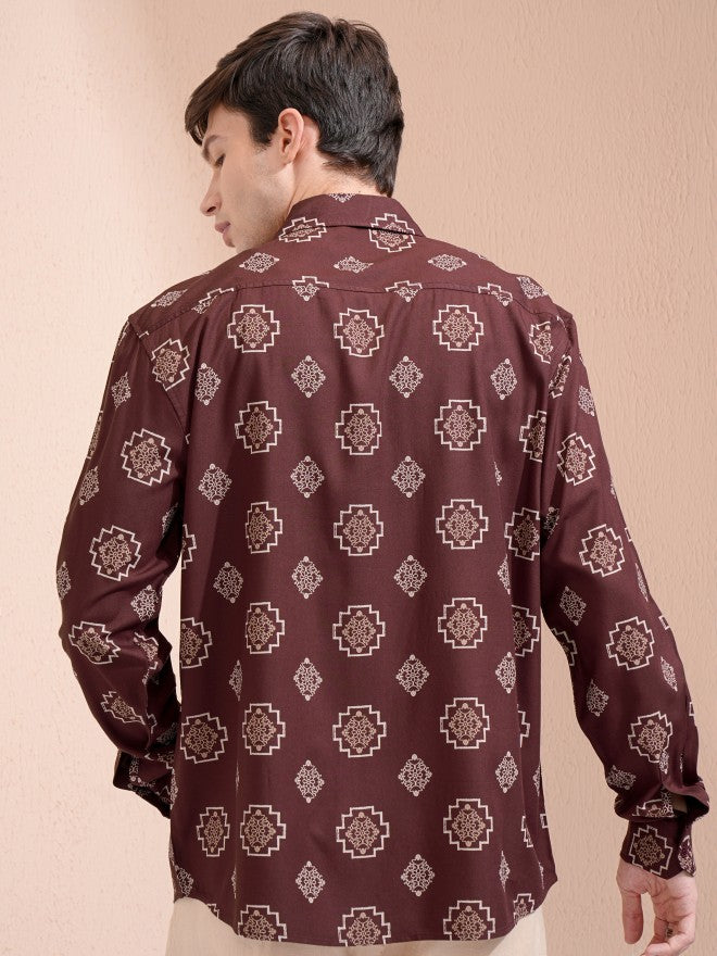 Highlander Men Maroon Printed Oversized Fit Casual Shirt - Maroon - Image 3