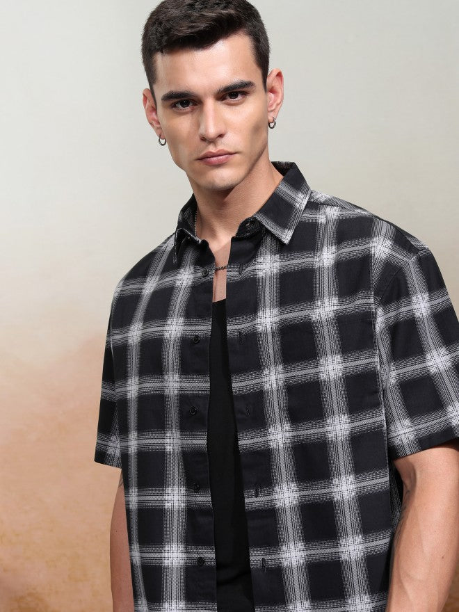 Highlander Men Black Checked Oversized Fit Casual Shirt - Black - Image 1
