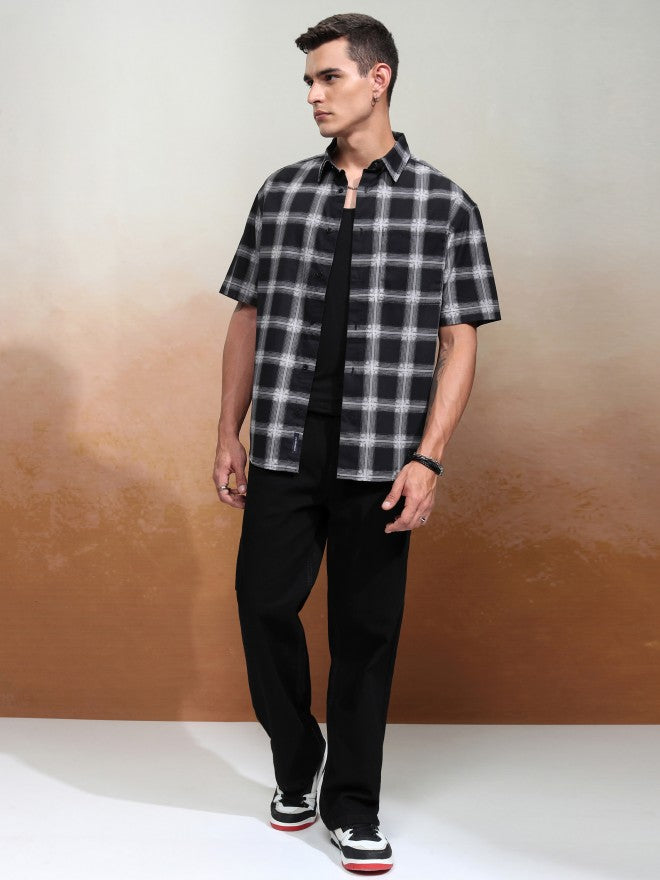 Highlander Men Black Checked Oversized Fit Casual Shirt - Black - Image 2