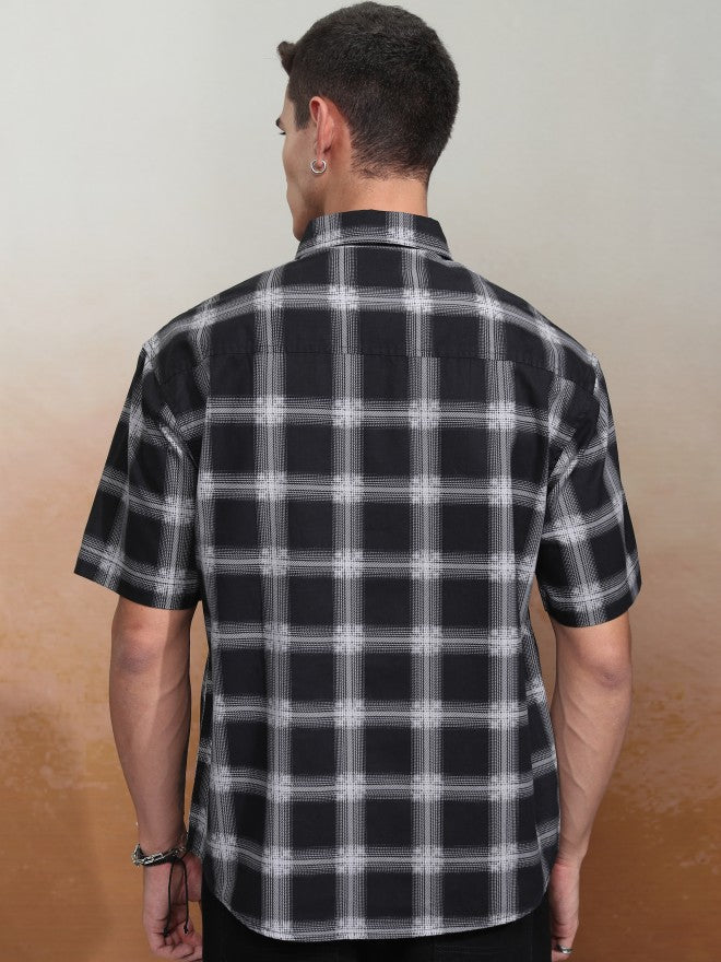 Highlander Men Black Checked Oversized Fit Casual Shirt - Black - Image 3