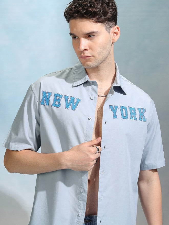 Highlander Men Blue Printed Oversized Fit Casual Shirt - Blue - Image 1