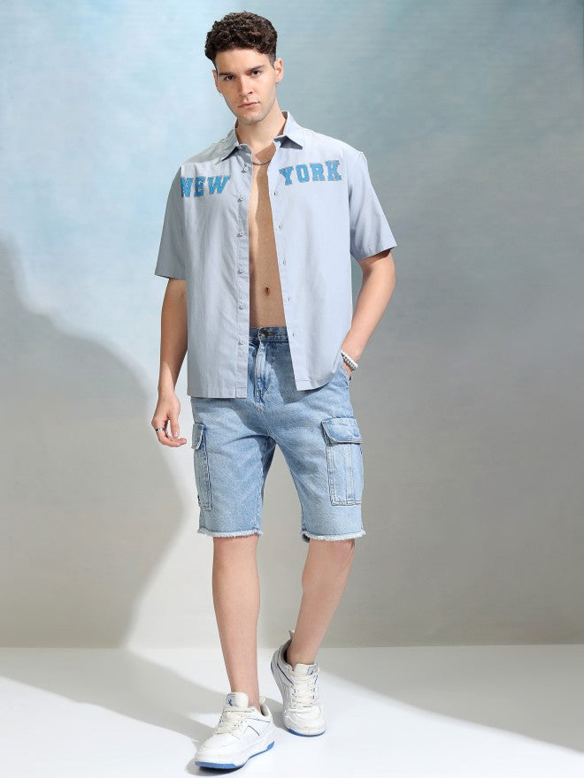 Highlander Men Blue Printed Oversized Fit Casual Shirt - Blue - Image 2