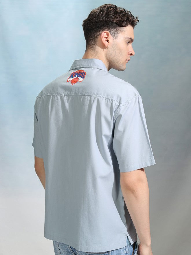 Highlander Men Blue Printed Oversized Fit Casual Shirt - Blue - Image 3