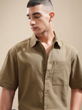 Highlander Men Khaki Textured Oversized Fit Casual Shirt - Khaki - Image 1