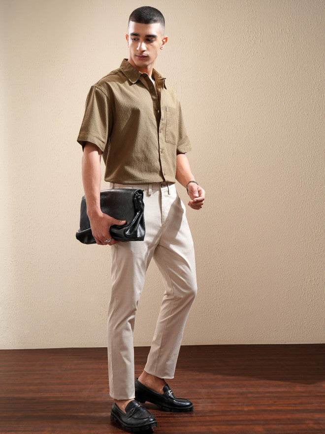 Highlander Men Khaki Textured Oversized Fit Casual Shirt - Khaki - Image 2