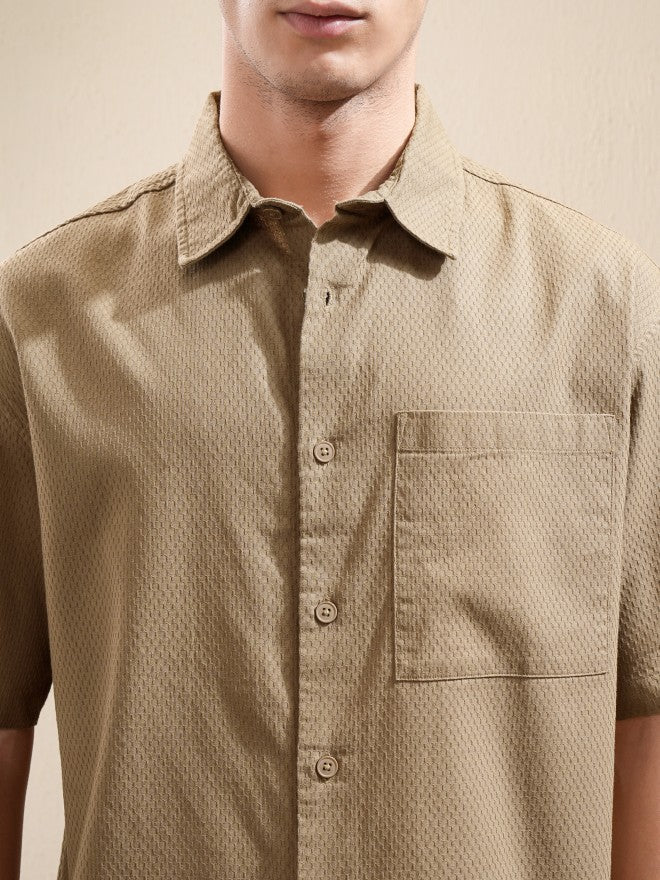 Highlander Men Khaki Textured Oversized Fit Casual Shirt - Khaki - Image 5