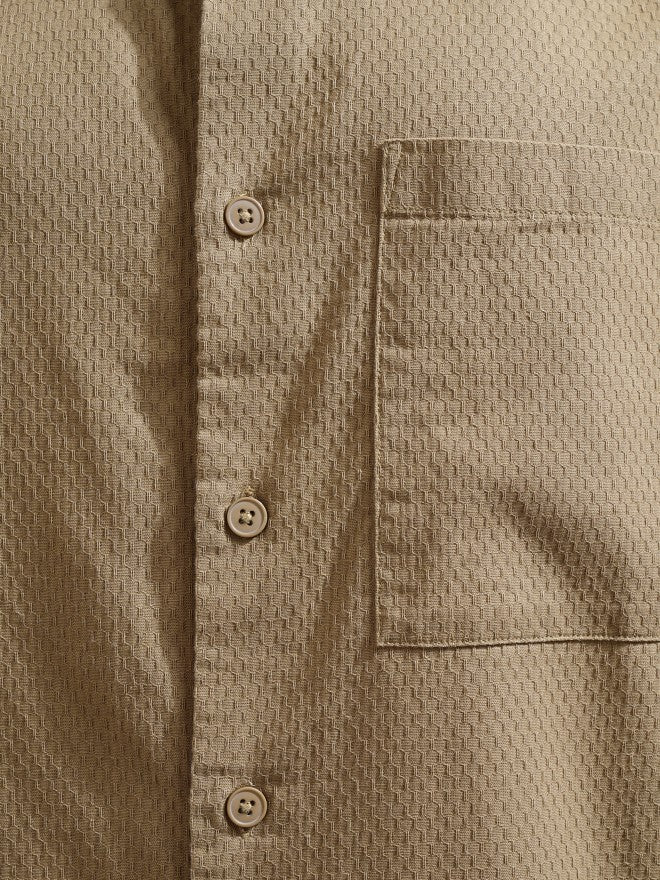 Highlander Men Khaki Textured Oversized Fit Casual Shirt - Khaki - Image 7