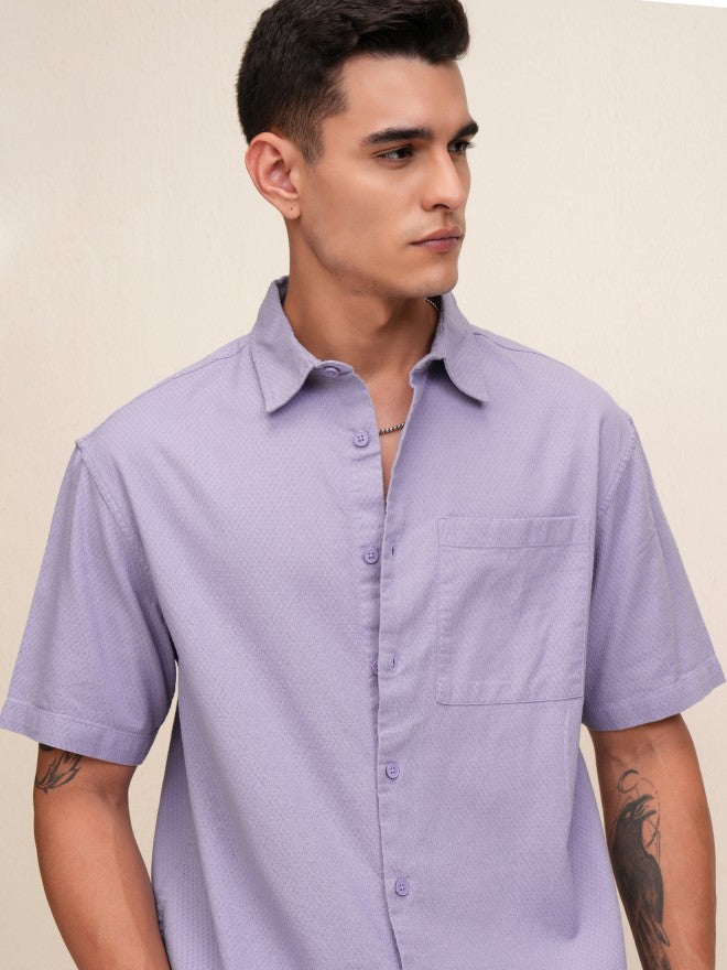 Highlander Men Purple Textured Oversized Fit Casual Shirt - Purple - Image 1