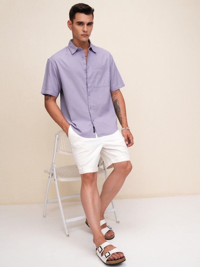 Highlander Men Purple Textured Oversized Fit Casual Shirt - Purple - Image 2
