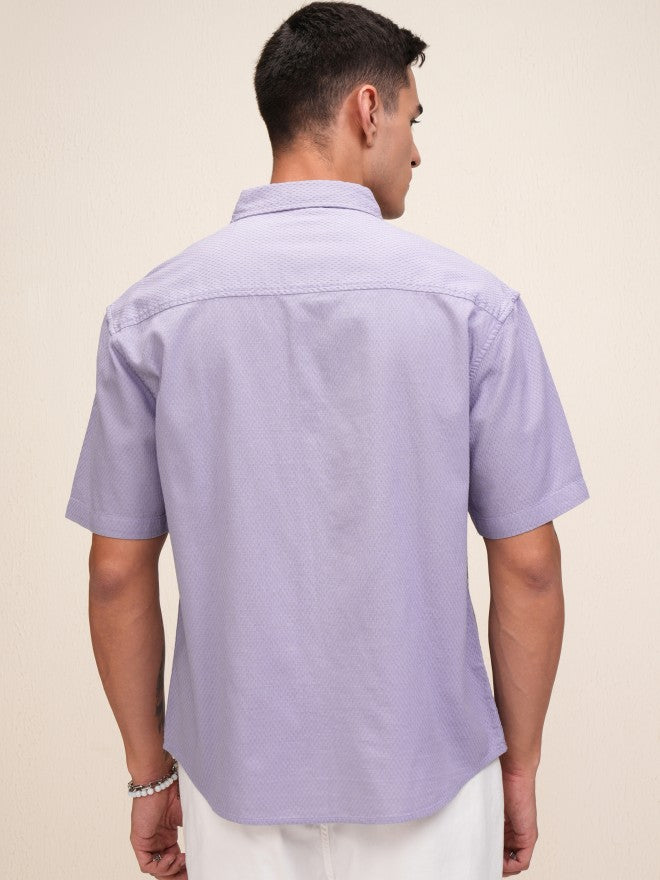 Highlander Men Purple Textured Oversized Fit Casual Shirt - Purple - Image 3