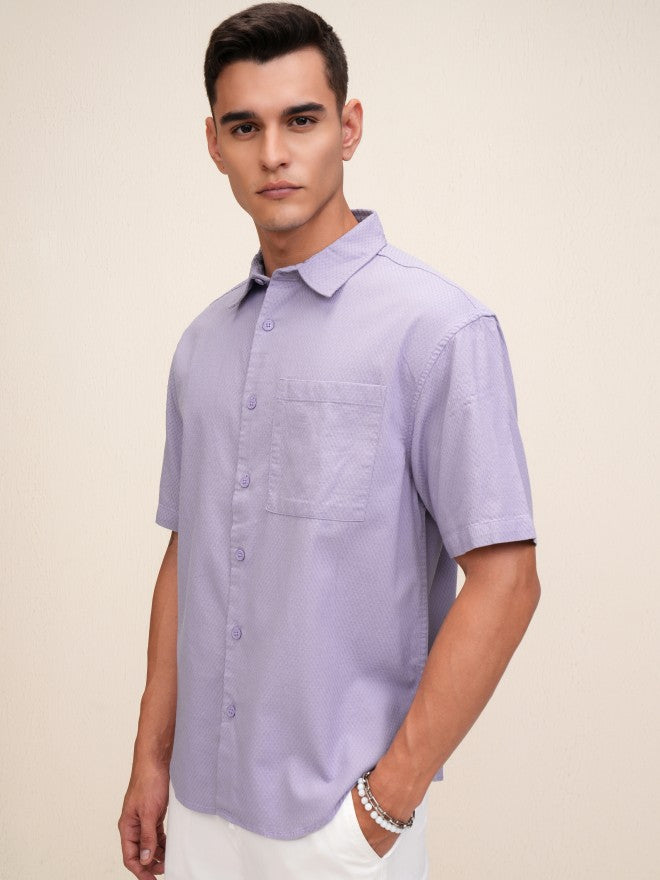 Highlander Men Purple Textured Oversized Fit Casual Shirt - Purple - Image 4