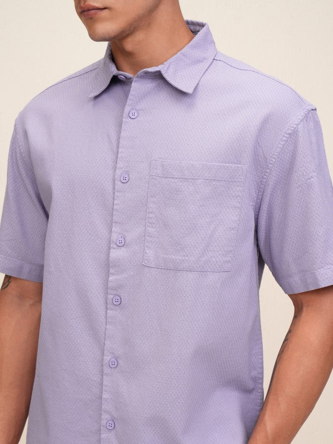 Highlander Men Purple Textured Oversized Fit Casual Shirt - Purple - Image 5
