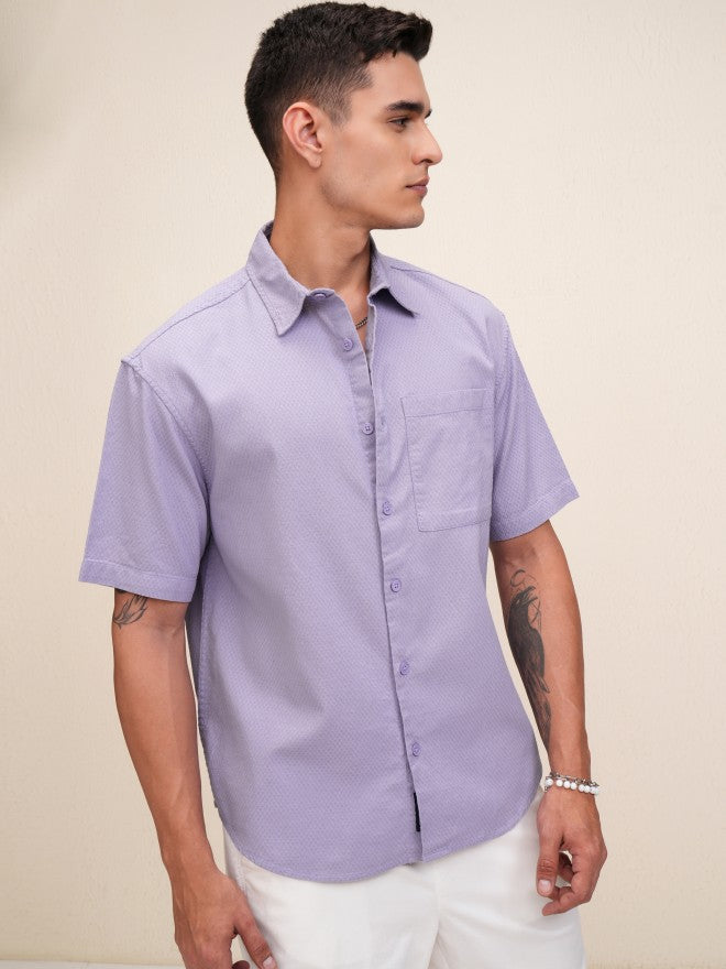 Highlander Men Purple Textured Oversized Fit Casual Shirt - Purple - Image 6