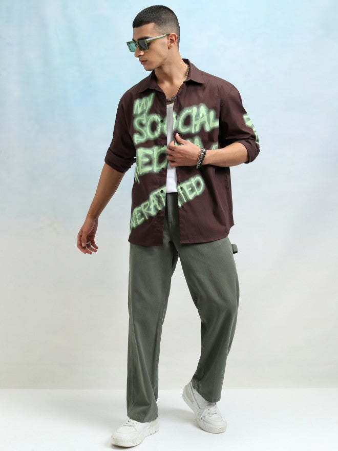 Highlander Men Brown Regular Collar Long Sleeve Printed Overshirt - Brown - Image 2