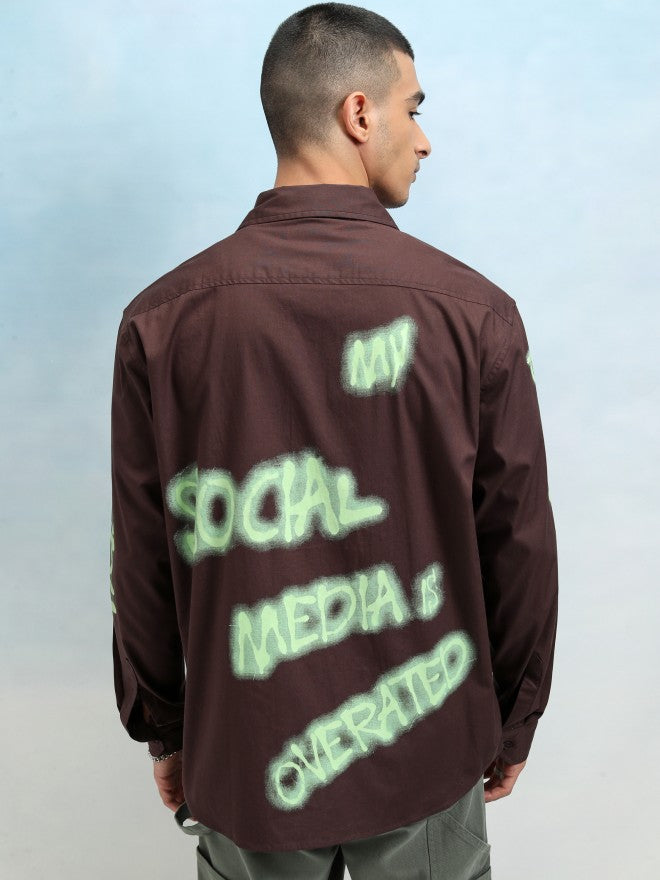 Highlander Men Brown Regular Collar Long Sleeve Printed Overshirt - Brown - Image 3