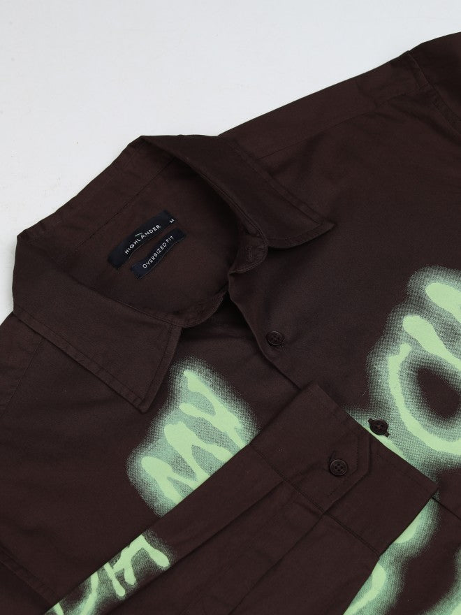 Highlander Men Brown Regular Collar Long Sleeve Printed Overshirt - Brown - Image 7