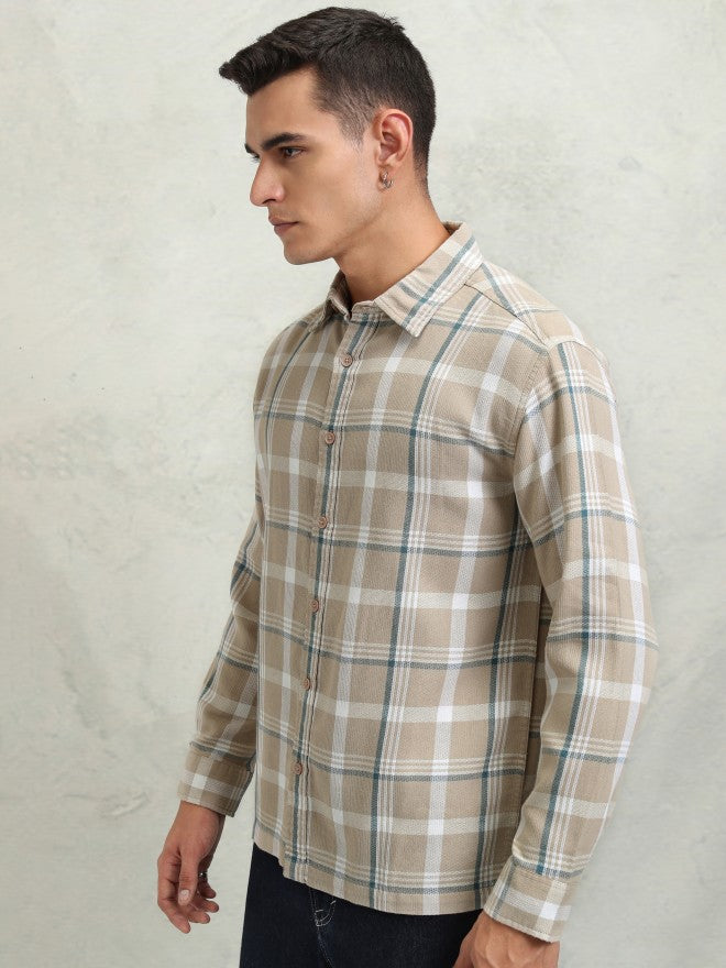 Highlander Men Brown Checked Oversized Fit Casual Shirt - Brown - Image 4