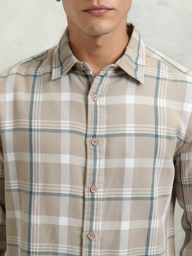 Highlander Men Brown Checked Oversized Fit Casual Shirt - Brown - Image 5