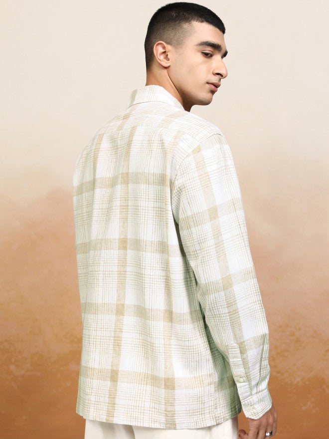 Highlander Men White Checked Oversized Fit Casual Shirt - White - Image 3