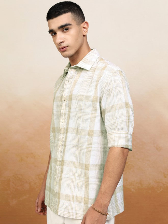 Highlander Men White Checked Oversized Fit Casual Shirt - White - Image 4