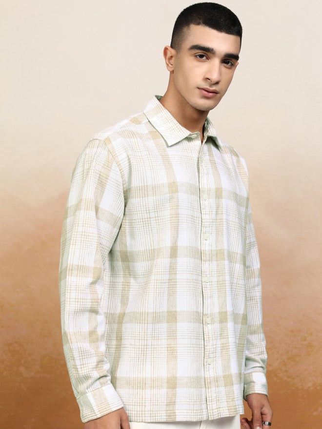 Highlander Men White Checked Oversized Fit Casual Shirt - White - Image 6