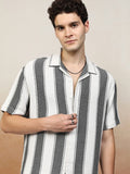 Highlander Men White Striped Oversized Fit Casual Shirt - White - Image 1