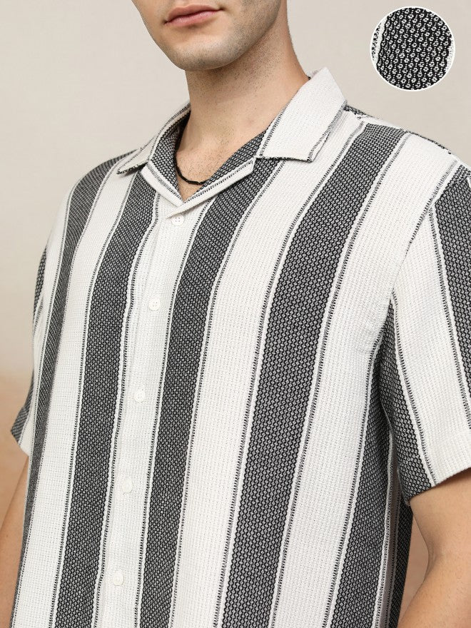Highlander Men White Striped Oversized Fit Casual Shirt - White - Image 5