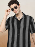 Highlander Men Black Striped Oversized Fit Casual Shirt - Black - Image 1