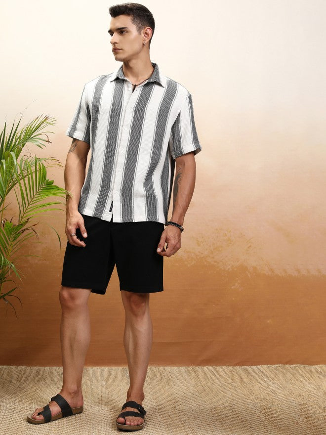 Highlander Men White Striped Oversized Fit Casual Shirt - White - Image 2