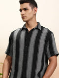 Highlander Men Black Striped Oversized Fit Casual Shirt - Black - Image 1